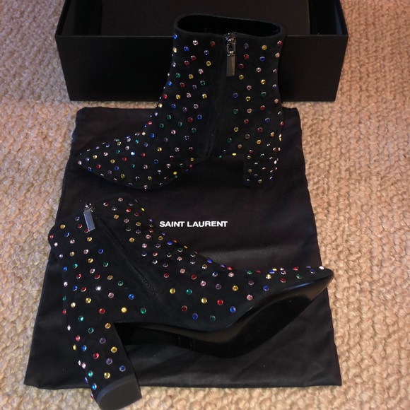Saint Laurent Crystal Pointy Toe Booties (70mm) - Picture 4 of 7